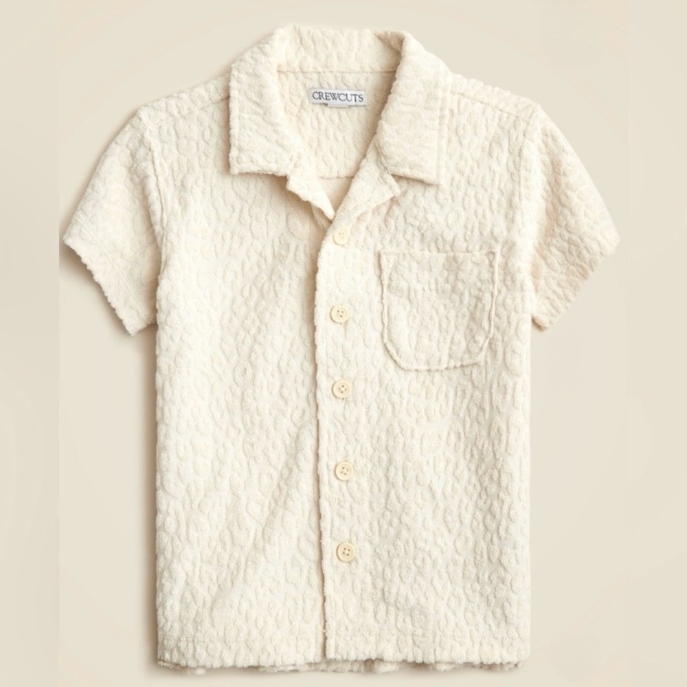 NWT J. Crew Crewcuts Kids' Camp-collar Shirt Terry Jacquard Natural Leopard